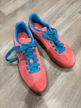 Puma Palermo Leather Sneakers in Peach Frost-Tropical Blue Peach W9.5 M8